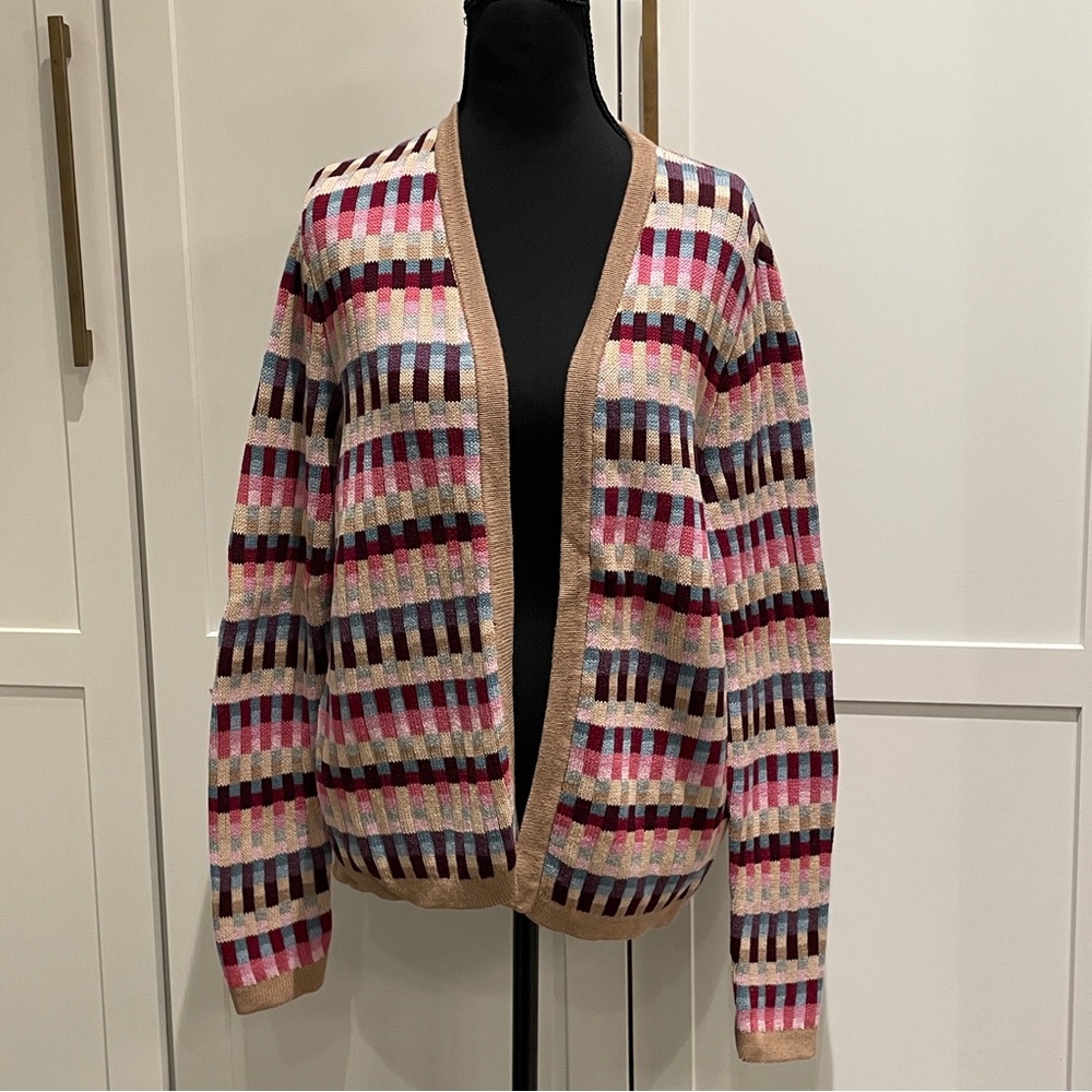 Talbots Multicolor Striped Cardigan size L 100% cotton
